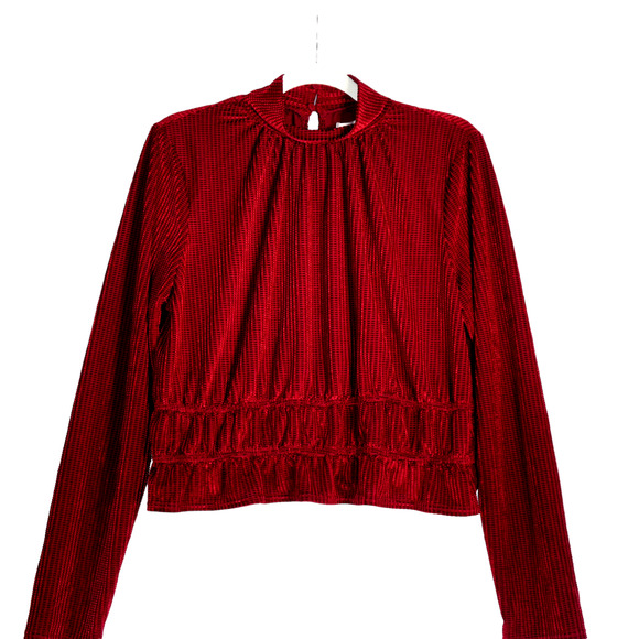 NEW Lost Wander Sweater Women XL Red Stretch Velvet Velour Textured Mock Top - Picture 1 of 9